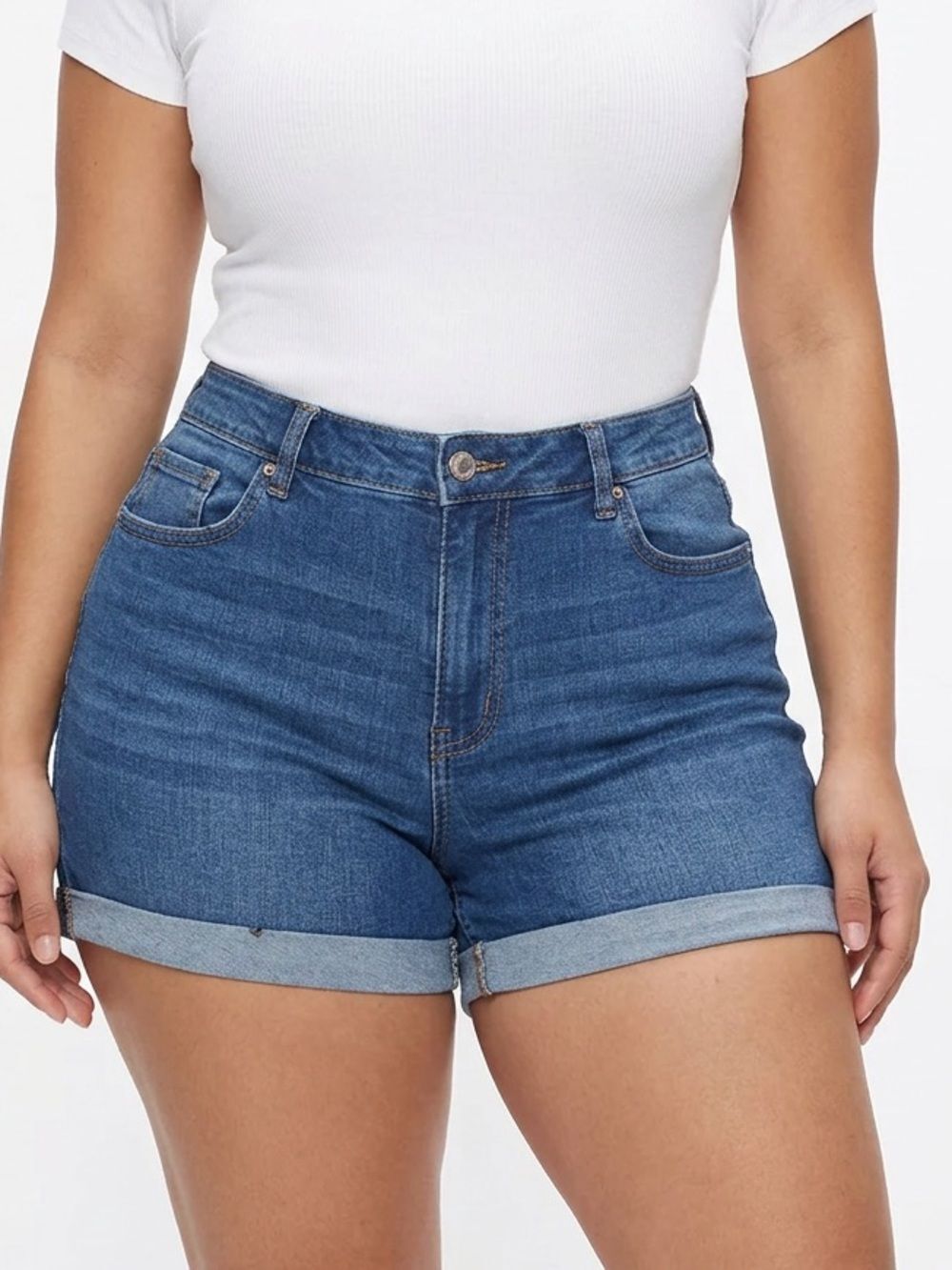 NEW YORK & COMPANY | Denim Blue Jean Cuffed Shorts Women’s Plus Size 18